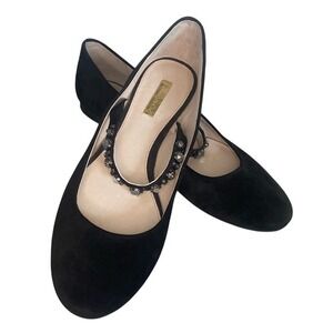 Louise et Cie Black Suede Jeweled Mary Jane Flats Size 8.5M‎